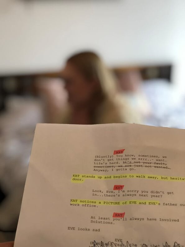 Behind the scenes photo of a script on set